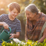 A boy helping an elderly neighbor find joy again