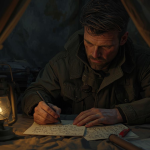 A soldier writing letters home