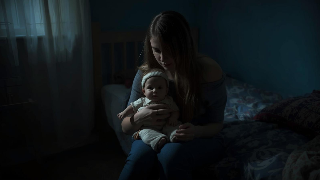 A woman grieving her lost child