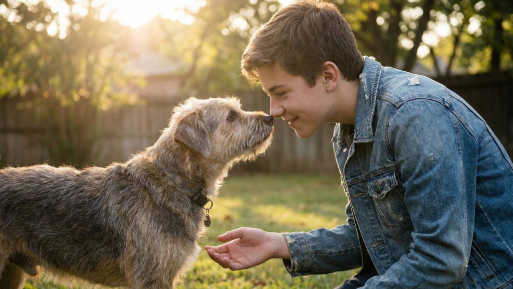 An abandoned dog learning to trust again